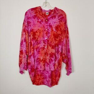 Luna Women's Vibrant Tie-Dye Button-Down Blouse in Pink Size XXL